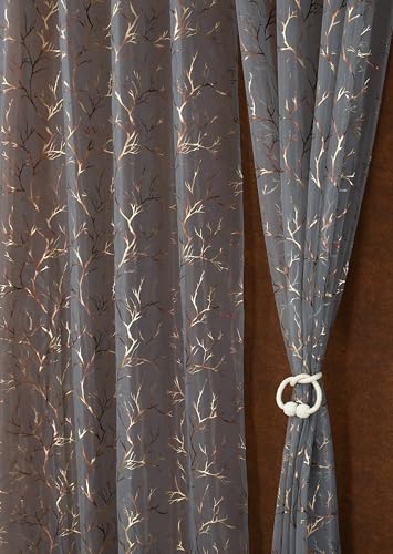 Image of Homefab India Multi Foil Transparent Sheer Curtain - 9 X 4 Feet, Long Door Curtains, Grey, Pack of 1 Piece