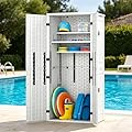 ZYJOYY Outdoor Storage Cabinet with 4 Shelves, 31.5" x 23.23" x 66.22" White Waterproof Resin Vertical Tool Shed, Lockable 30 cu.ft. Storage Shed for Patio, Garden, Yard