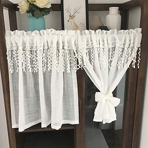 Media cortina de cocina blanca con bordados elegantes para ventana 3