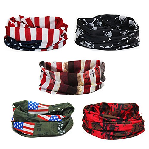 Freesiom 5pz Scaldacollo Moto Estivo Fasce Ciclismo America Bandana Colorate Uomo Donna Multifunzione Fantasia Foulard Copricapo Magico Sport Yoga Running