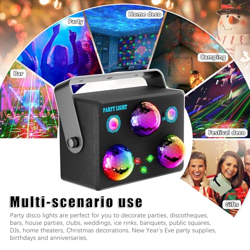 Image of Disco Ball Party Lights,DJ Disco Light Sound Activation & Remote Control Stage Lighting with Star Projector, Ocean Wave and LED Strobe for Home Christmas Birthday Wedding Bar and Club Decorations