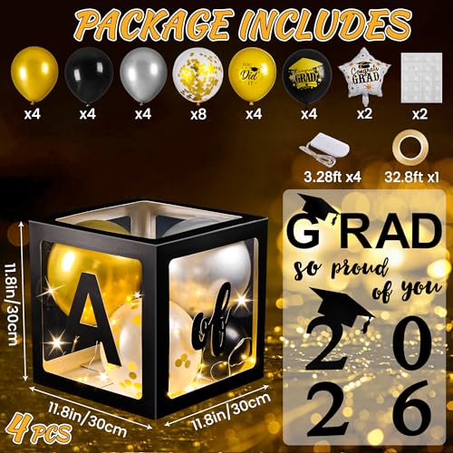Image of AYGXU Graduation Decorations 2026-Graduation Party Decorations,Graduation Balloons Boxes(4PCS) with LED Light Strings & Letters 2026 GRAD So Proud of You,Party Favors For Any Grades Class.