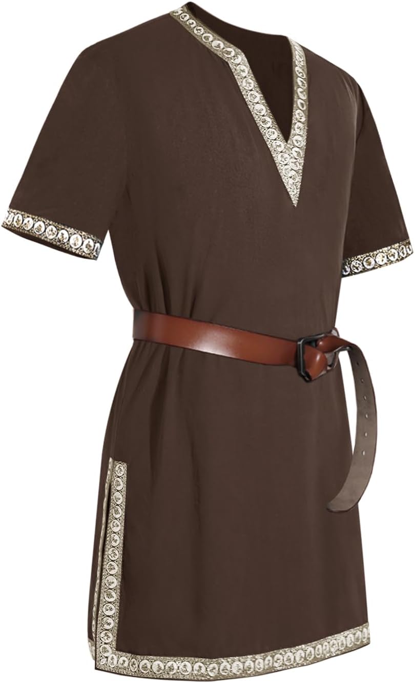 Mens Medieval Knight Tunic Renaissance Mercenary Scottish Costume Warrior LARP Halloween Tops