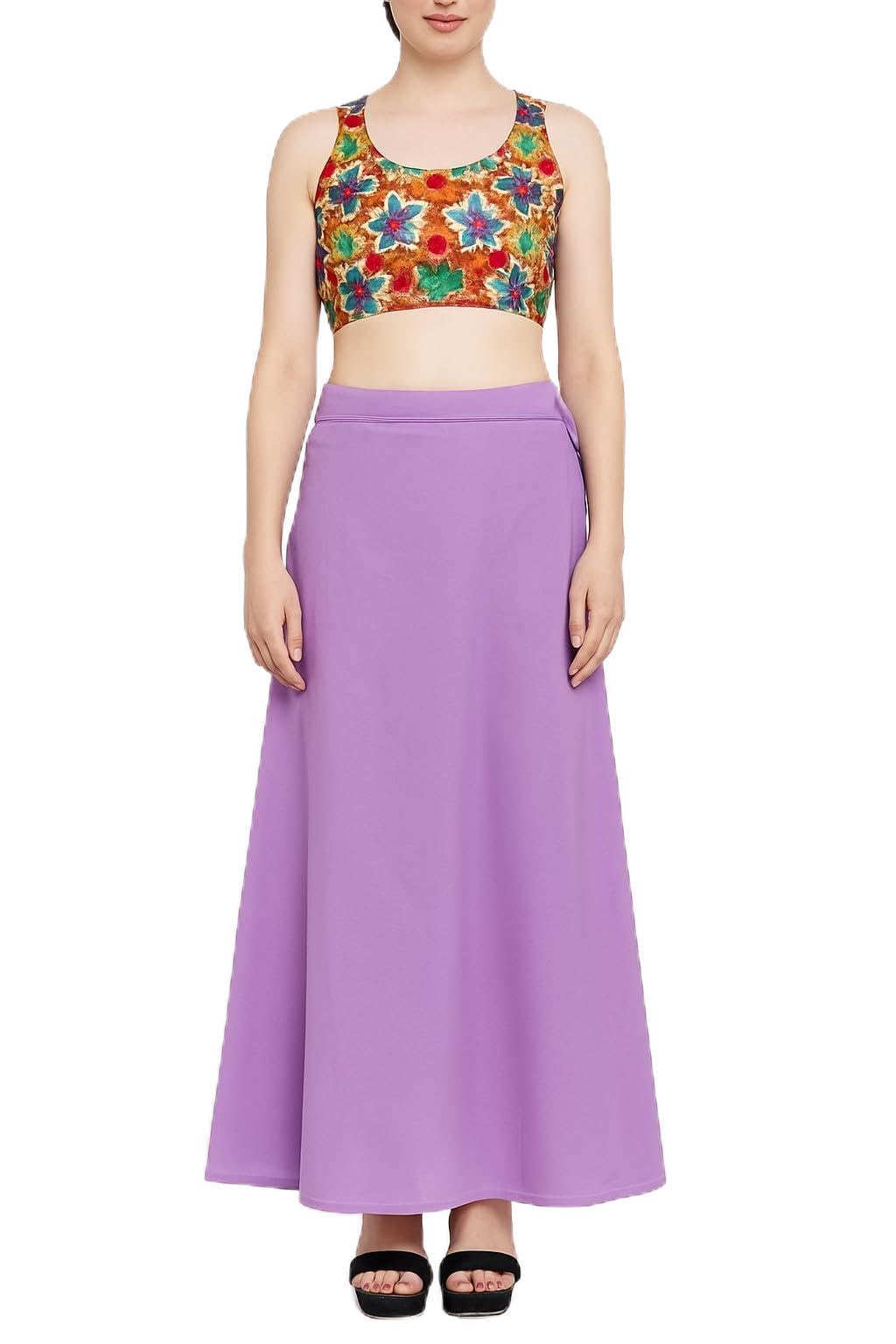 VANDNA INTERNATIONALTRADERS Women's Cotton A-Line Petticoat for Saree | Lavender Long Underskirt with Adjustable Waist | Flared Saree Inner Skirt for Ethnic-image-0