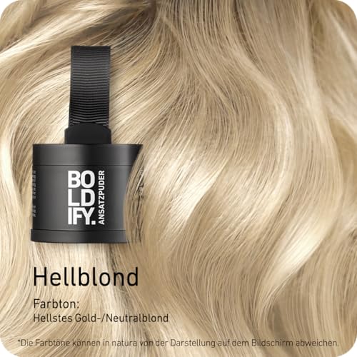 BOLDIFY Ansatzpuder 4g - Haar Concealer zur Haarverdichtung für Frauen und Männer, Grauabdeckung für 24h, wasserfestes Haar Make-up zum Ansatz kaschieren (Hellblond)