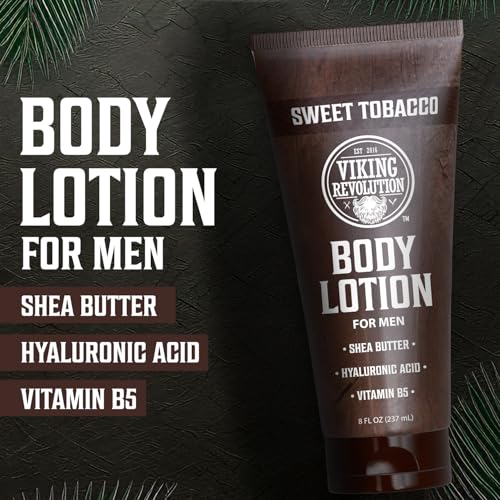 Image of Viking Revolution Sweet Tobacco Body Lotion for Men -Mens Lotion for Dry Skin with Shea Butter, Hyaluronic Acid and Vitamin B5 - Nourishing Mens Body Lotion for Hydrated and Smooth Skin (8oz, 1 Pack)
