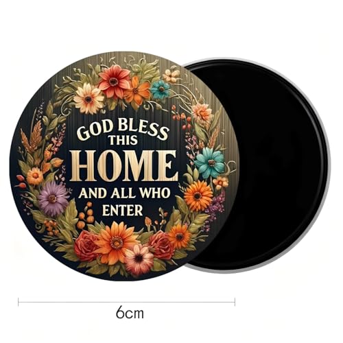 Imán Retro Redondo para Nevera 'God Bless This Home' miniatura 3