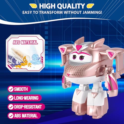 Super Wings Transformable Toys Playset, 5 in Golden Boy and Golden Girl Airplane Transforming Figures Toys Set, 2 in 1 Mode Rescue Bots Toy for 3-5 Year Old Boys Girls Toy for Toddlers Kids Age 3-5