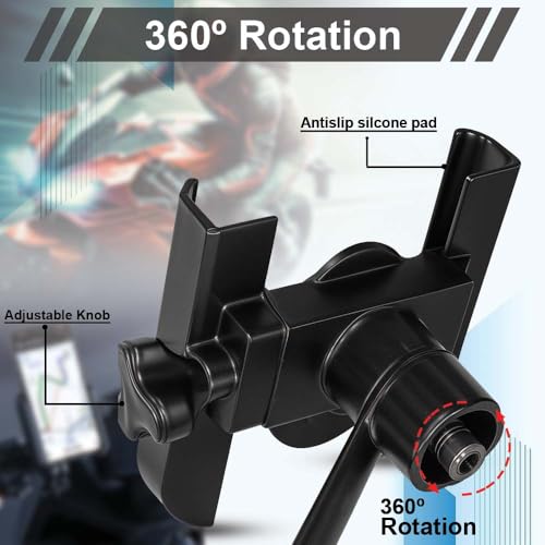 Image of Metal CNC Mobile Holder for Scooter, Scooty & Motorcycle Compatible for Ola S1 Air, Mirror Mount, 360 Rotation, Strong Anti-Slip Grip, Wide Adjustable Fit for All Smartphones (Black)