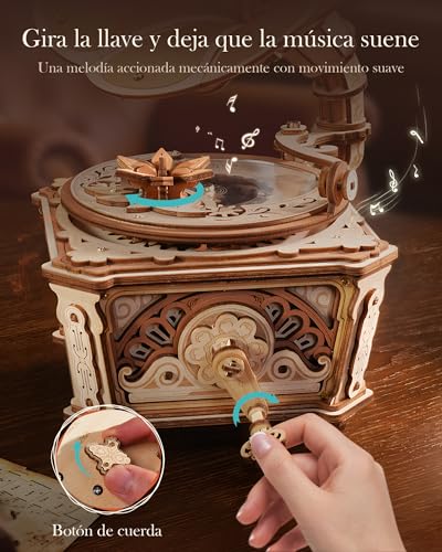 Caja de música para gramófono Robotime AMK82, kit de modelo mecánico de madera 4
