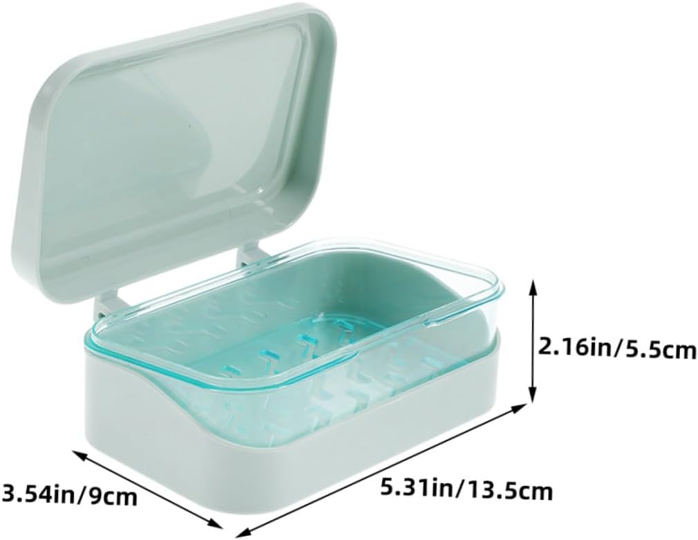 4pcs Blue Double Drain Layer Soap Dish with Lid Detachable Slotted Bathroom Soap Holder Tray for Travel Camping Gym