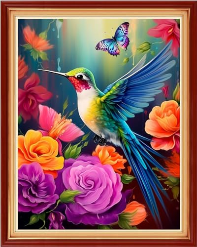 Image of Funxvoot Stamped Cross Stitch Kits Beginners Full Range of Embroidery Kits for Adults 11CT Embroidery Patterns Needlepoint Kits Printed Cross Stitch Kits-Hummingbird Flowers 16x20 inch