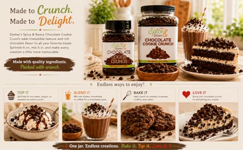 Image of Chocolate Cookie Crunch 1.5 lb | Chocolate Cookie Crumble Dessert Topping | Ice Cream, Cakes, Cupcakes, Brownies & Dessert Decorations | Bulk Resealable Container | Dasher's Spice & Beans