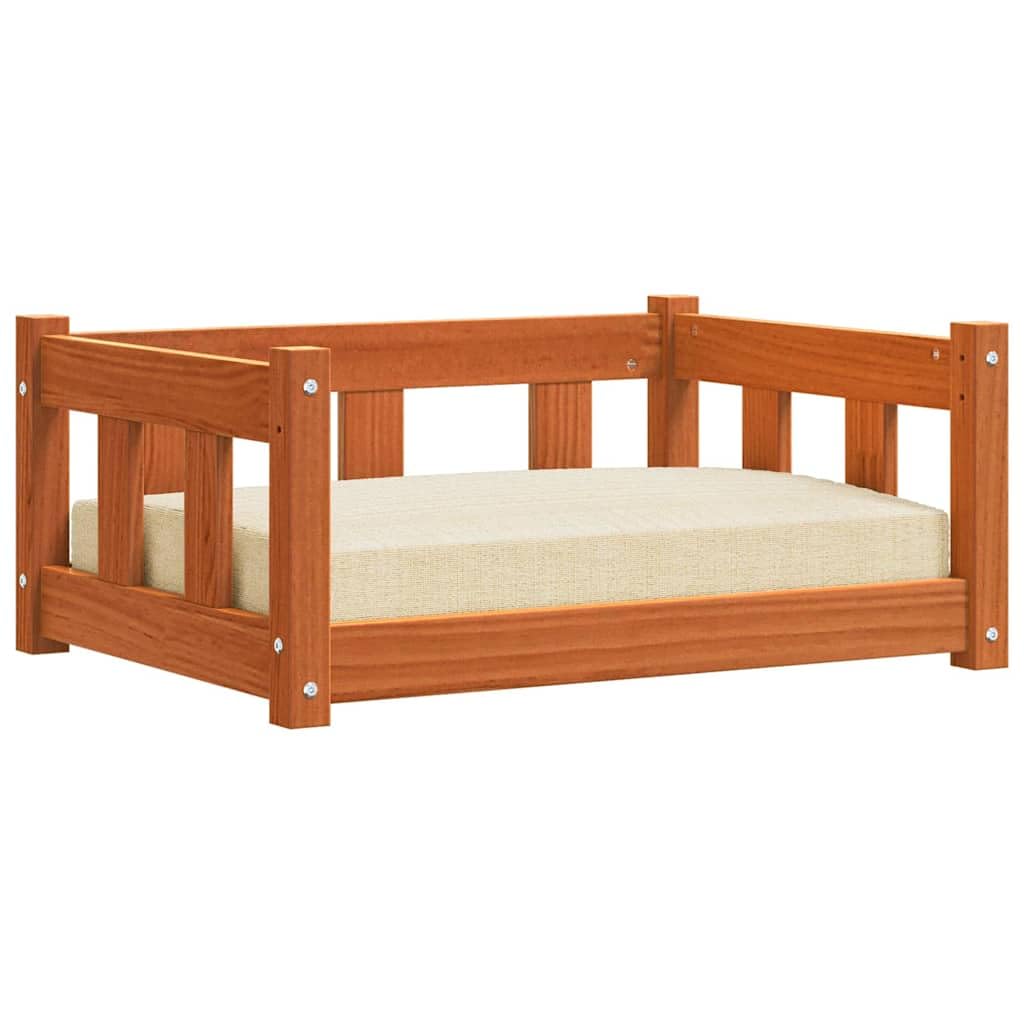 Cuccia per cani in legno di pino massello marrone cerato, 65,5 x 50 x 28 cm, con materasso ortopedico e rivestimento antiscivolo, ideale come posto per dormire per cuccioli, anziani e viaggi