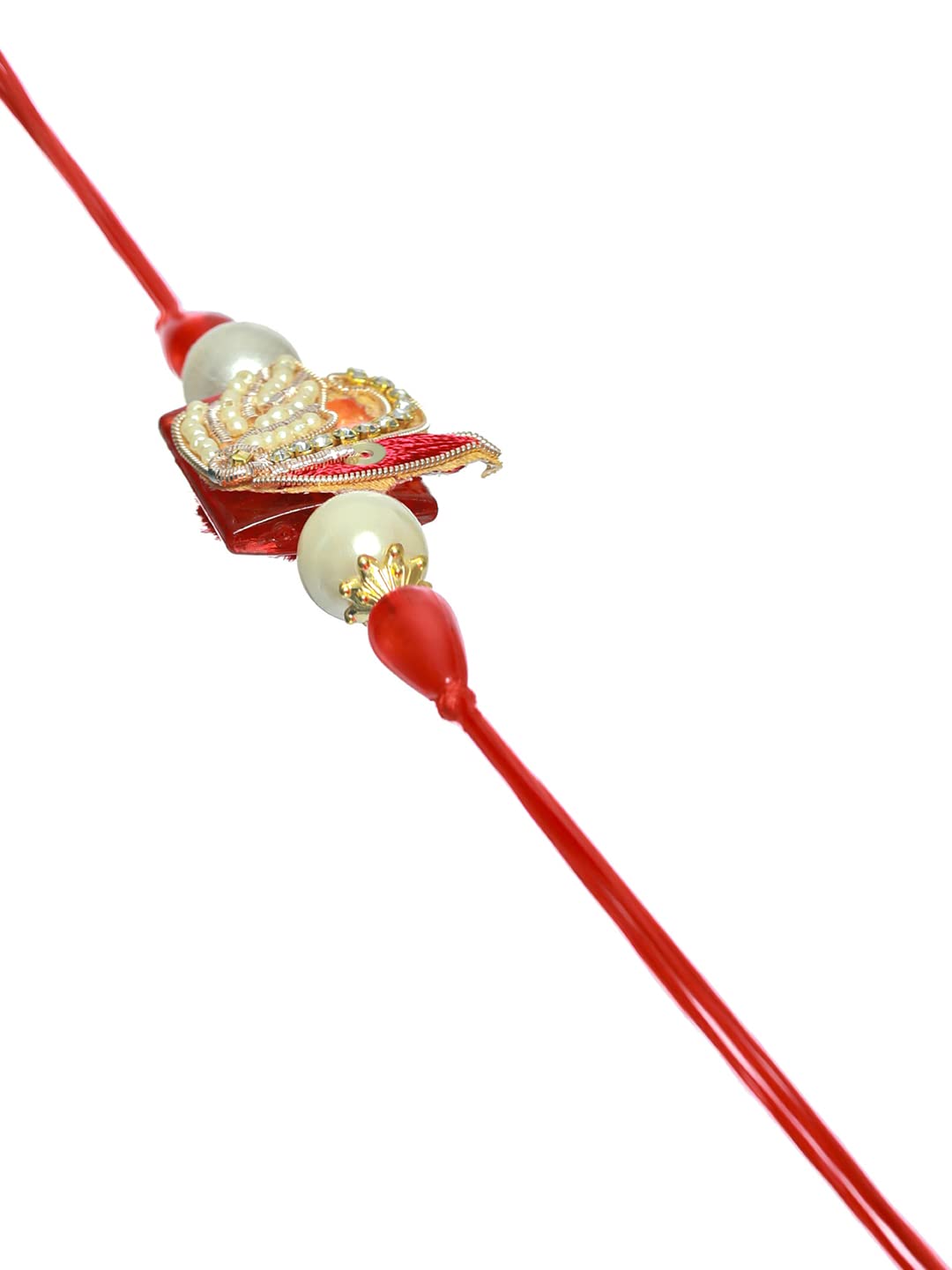 Priyaasi Rakshabandhan Red Beaded Fancy Lamba and Rakhi Set with Roli Chawal, Greeting Card for Bhaiya-Bhabhi, Bhai, Brother, Men - Traditional Stylish Rakhi (Set of 2) - Image 5 thumbnail