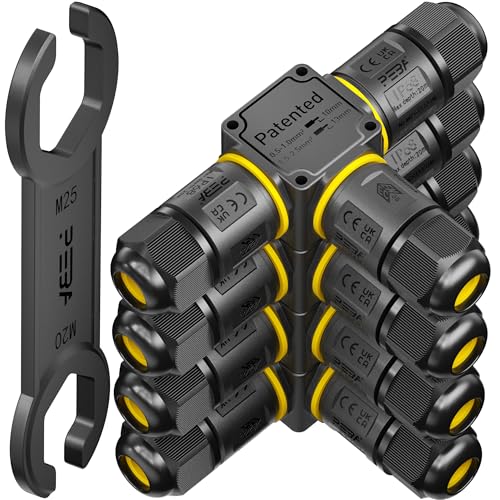 PEBA Lot de 4 connecteurs de câble étanches à 3 voies IP68 - Diamètre du câble : 4 à 12 mm - Boîte de distribution extérieure - 3 conducteurs - Borne...