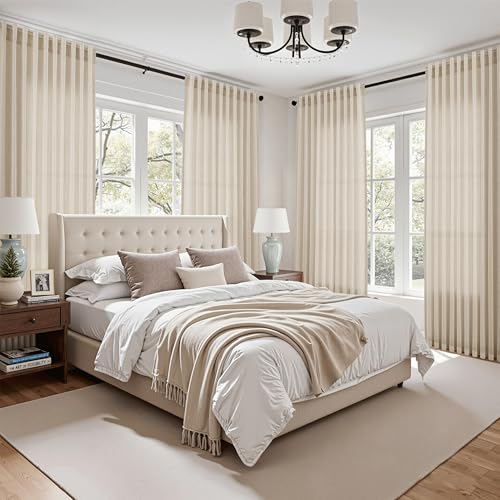 Image of Nanspring Cream Beige Linen Curtains 84 Inches Long for Living Room Light Filtering Semi Sheer Curtain Back Tab Modern Farmhouse Decor Elegant Luxury Coastal Drapes for Bedroom Office 52x84,2 Panels