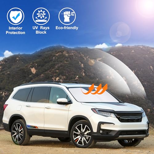 Image of Windshield Sun Shade Custom Fit for 2009-2015 Honda Pilot SUV Accessories Foldable Sunshade Sun Blocker Protect Car from Sun Rays & Heat Damage Keep Car Cooler