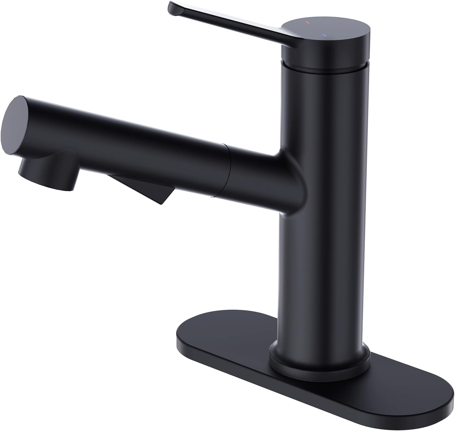 Faustina Matte Black Bathroom Faucet with Pull Out Sprayer, Bathroom Sink Faucet for Vanity or Laundry, Stainless Steel 1 Handle with Deck Plate for 1 or 3 Hole