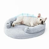 BurgeonNest Pet Soft Orthopedic Dog Bed Small Medium Size Dog, Waterproof Supportive Foam Cat Couch Bolster Pet Bed with Pillow, Removable Washable Cover, Non-Slip Bottom, Grey
