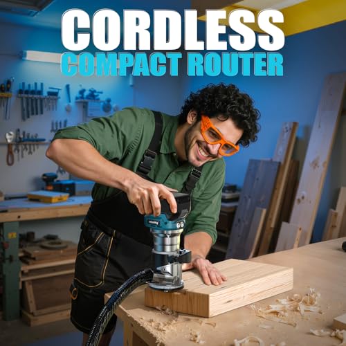 Cordless Compact Router Compatible with Makita 18V Battery, With 15Pcs Router Bits 6 Variable Speeds for Woodworking, 800W 30000 RPM Fixed Base Wood Router With Trim Bits