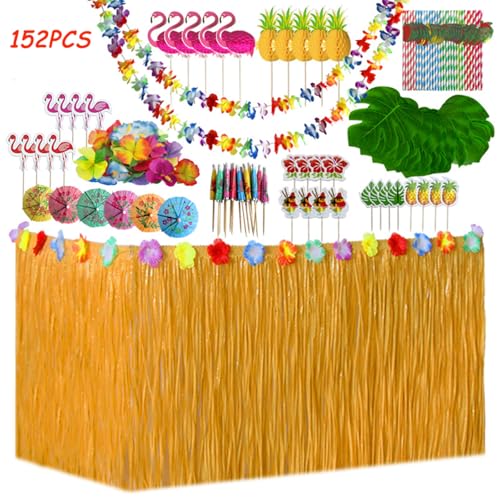 La Mejor Recopilación de Decorados para fiestas del mes. 44 152 pcs de Decoración Tropical Hawaiana para Fiestas,Conjunto de Decoración de Fiesta Tropical con Falda de Mesa Hawaiana Flores de Hibisco Hojas de Palma Piña de Papel Paraguas...