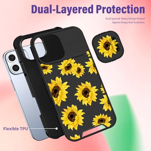 Image of Funermei for iPhone 16 Pro Case - Women Girls Cute Phone Cover Girly Pretty Aesthetic Sunflower Flower Floral Unique Design with Camera Cover Funda for Apple for iPhone 16 Pro