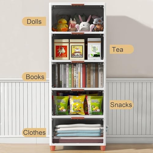 Image of TEKCOOL 4 Tier Foldable Plastic Rack for Storage /Kitchen Cupboard /Versatile and Sturdy Wardrobe for Clothes /Multipurpose Storage Organizer /Closet for Bedroom /Living Room /Laundry Room (Transparent);-