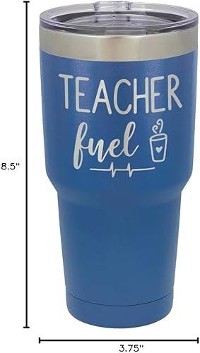 Miniatura 10 de Taza de viaje de acero inoxidable con tapa superior de 30 oz para profesor de COMBUSTIBLE azul con paja y tapa superior deslizante.