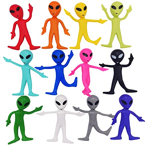 ArtCreativity Bendable Alien Figures, Set of 12, Bendable Alien Toys for Kids, Alien Party Favors for Boys and Girls, Stress Relief Fidget Toys for Kids, Goodie Bag Stuffers, and Pinata Fillers