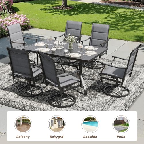 Image of Soohow Patio Dining Set for 6, 7-Piece Outdoor Dining Table and Chairs Set, 6 x Swivel Outdoor Chairs with Paded Textilene and 60 inchx35 inch Patio Table with 1.57 inch Umbrella Hole for Poolside, Backyard