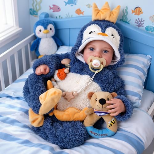 🐧🐧Bambola realistica e realistica: il corpo del bambino reborn è imbottito in morbido cotone, mentre gli arti e la testa sono realizzati in vinile. Ogni dettaglio è meticolosamente realizzato, dalle sopracciglia dipinte a mano alle ciglia impiantate a mano e alle realistiche unghie a mezzaluna.