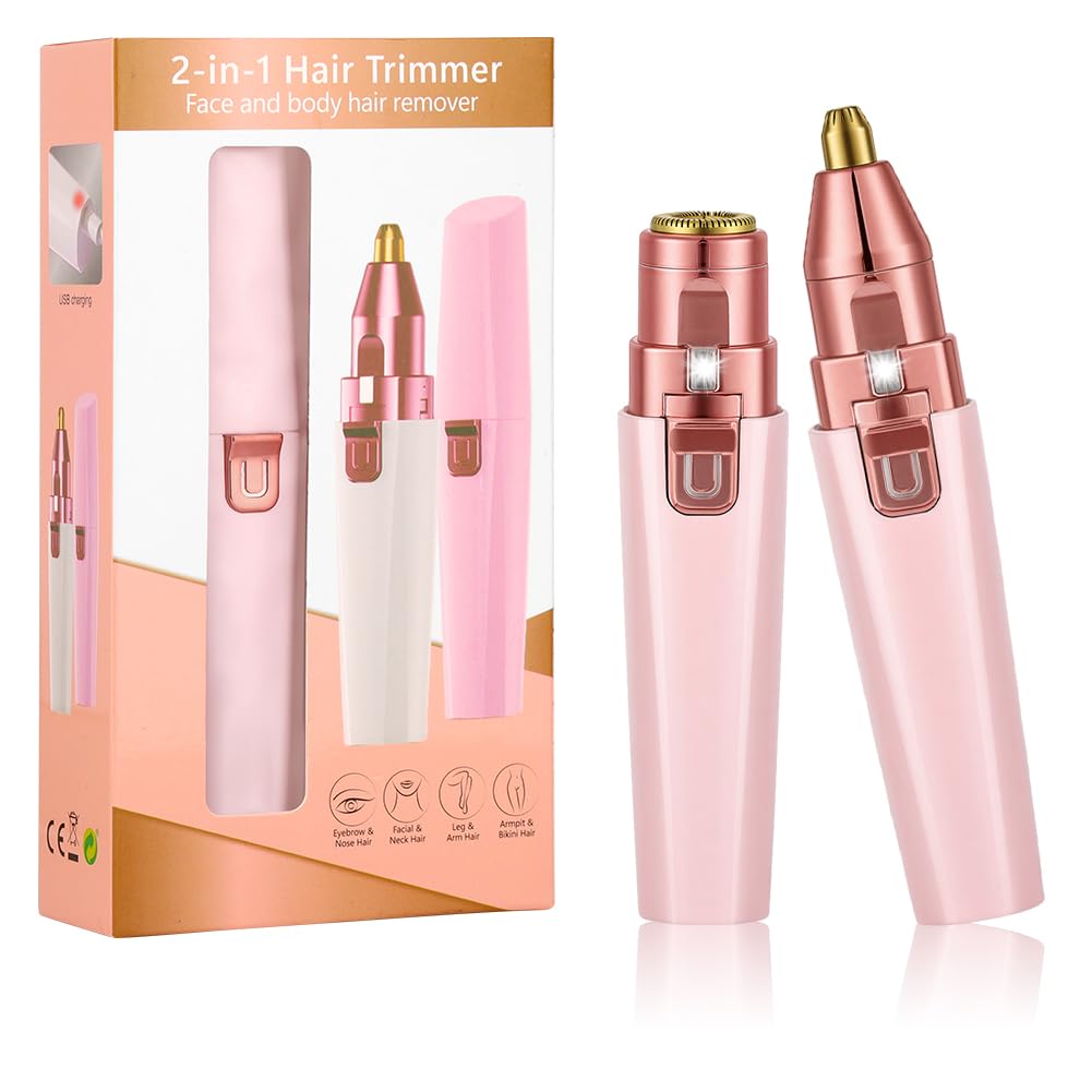 URAQT Gesichtshaarentferner für frauen, 2 in 1 USB Elektrischer Augenbrauen Rasier, Schmerzfreie Augenbrauen Trimmer Frauen Für Körper Gesichtshaare Lippen Kinn, eingebautem LED-Licht