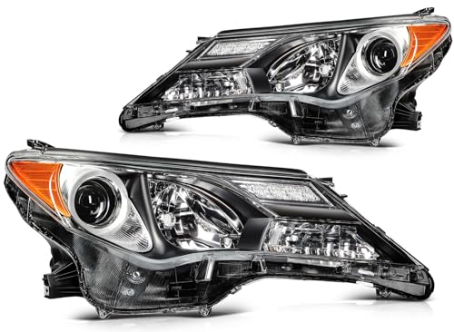 SELEAD Headlight Assembly Fit 2013-2015 for Toyota RAV4 Pair Headlights Clear Lens Black Housing OE:81170-OR042