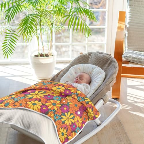 Image of Toddler Blanket for Baby Boy and Girl Soft Warm Swaddle Blanket for Toddler and Infant 30X40in Colorful Floral Pattern Groovy Flowers