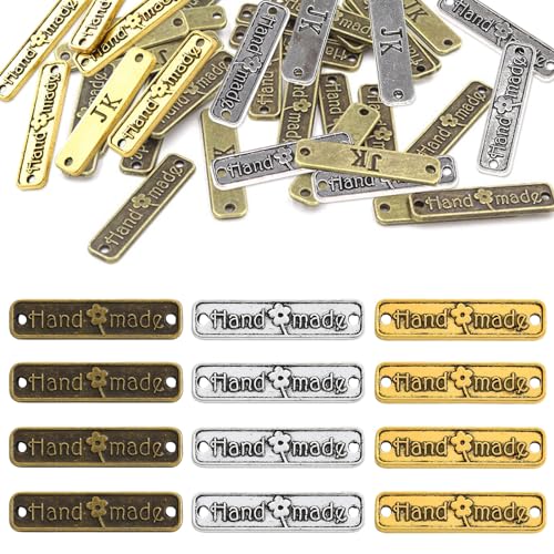 Lowats Etiqueta hecha a mano 150 piezas Botones a mano Etiqueta de metal Etiquetas retro hechas a mano Etiquetas de ropa hechas a mano para coser Artesanía Decoraciones
