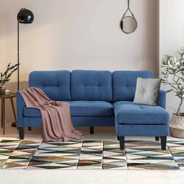 Rossary 4 Seater Fabric L Shaped Convertible Sectional Sofa Set for Living Room (Blue)-image-29