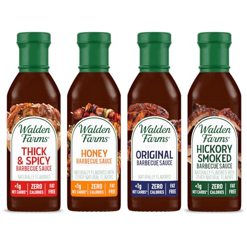 Walden Farms Barbecue Sauce Variety Pack – Thick & Spicy, Honey, Original & Hickory Smoked BBQ Sauces – Zero Calorie, Sugar Free, Keto & No Carb – 4-Pack, 12 oz Bottles