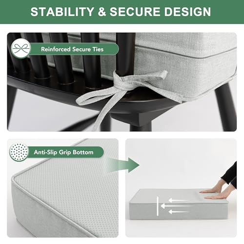 Image of Summsun Patio Cushions for Outdoor Furniture, Faux Linen Water Resistant Backrest and Deep Seat Cushion Set with Non-Slip Bottom, Ties, Removable Cover, 24 x 24 Inch, Light Grey, Set of 4