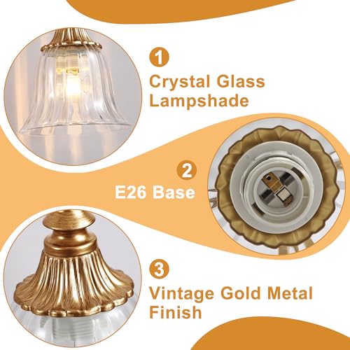 Image of LmnLvn Brushed Gold 4-Light Bathroom Light Fixture, Crystal Glass Shade