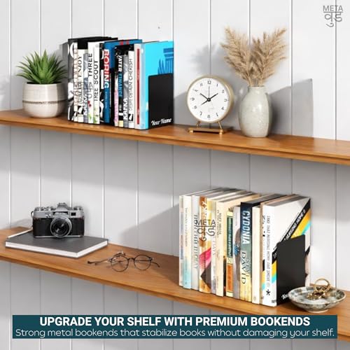 Image of 2 Heavy Duty Metal Bookends for Books | File, CD, Book Holder, & Durable Book Stand for Home, Office, School & Study Table Heavy Duty bookends (Set of 2) (Customised Your Name)