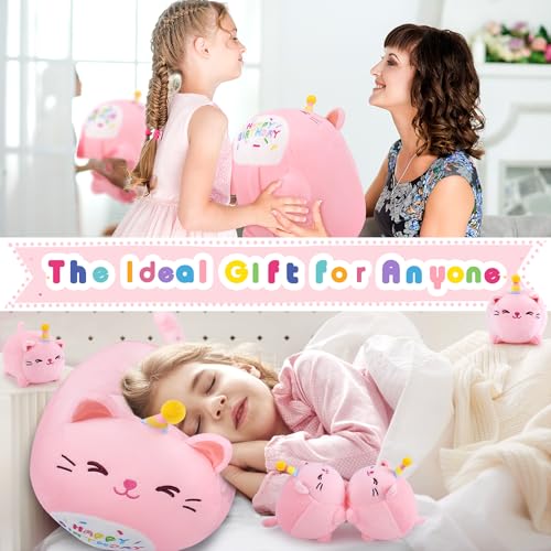Image of Pink Birthday Cat Plush, 5 PCS Cat Plush Stuffed Animal Family, 16 inch Pink Cat Mommy White Cat with 4 Baby Kittens Cat Plushies,Kawaii Cat Plush Toy Christmas Birthday Gifts for Kids Boys Girls