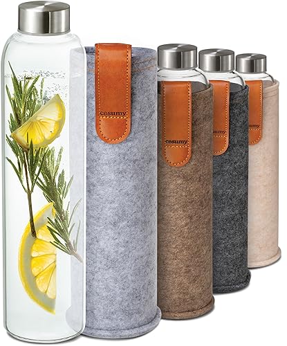 Cosumy Gourde verre 750ml avec Housse (Gris)