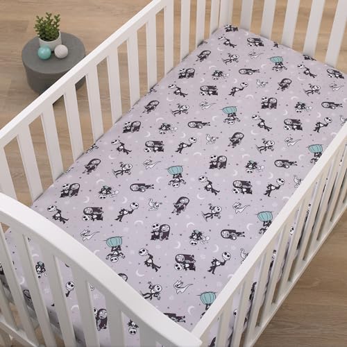 Image of Disney Nightmare Before Christmas Gray, Black, White, and Blue, Jack Skellington Super Soft Nursery Fitted Crib Sheet