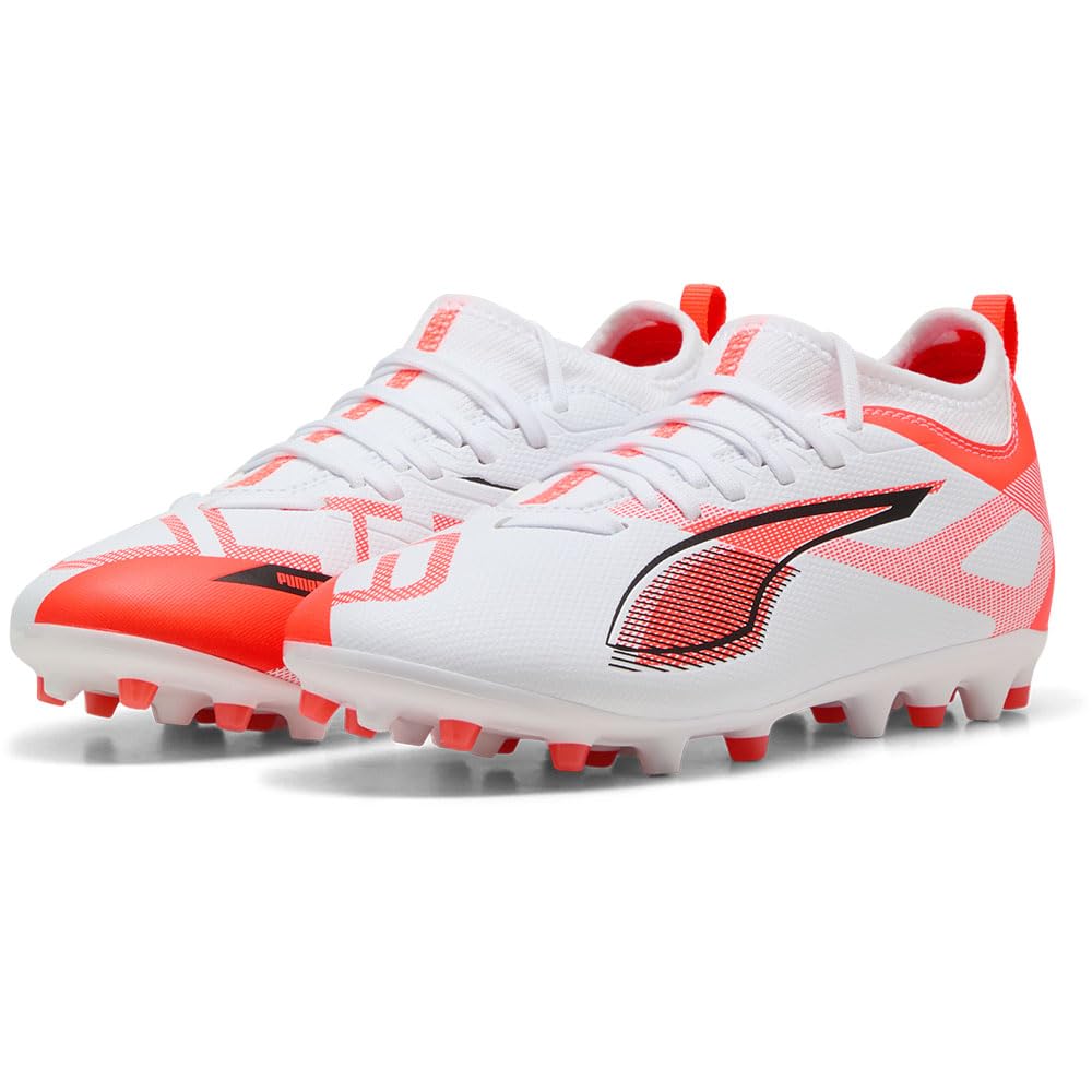 PUMA Ultra 5 Match MG JR Soccer Shoe, White Black-Glowing RED, 10 UK
