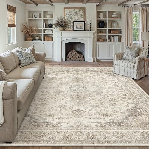PureCozy Teppich Wohnzimmer 200x300cm Waschbarer Vintage Braun Tepich for Schlafzimmer kurzflor rutschfest Weich Böhmischen Groß Retro Carpet für Küchen Esszimmer Bedroom Büro Living Room
