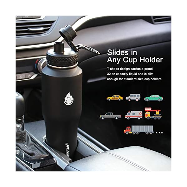 SENDESTAR Water Bottle 32oz,2 Lids(Straw lid),Wide Mouth Stainless Steel Vacuum Insulated Double Wall Keep Liquids Cold or Hot All Day,Sweat Proof Sport Design,Fit Car Cup Holder(Black) - Image 5