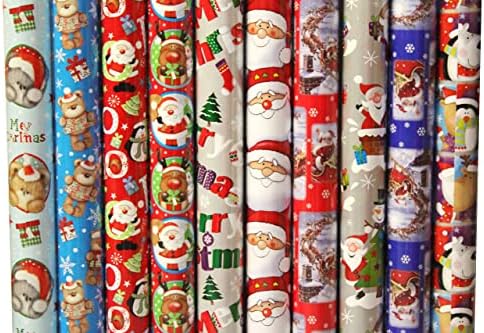 4 x 10m Christmas Wrapping Paper Rolls - Kids Snowman / Santa / Penguin / Reindeer