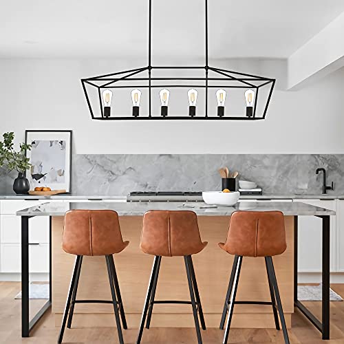 Vinluz Linear Contemporary Kitchen Island Lighting In Black Finish,6 Light Farmhouse Rectangular Chandelier Metal Hanging Pendant Light For Dining Room Bar Restaurant #TOP5