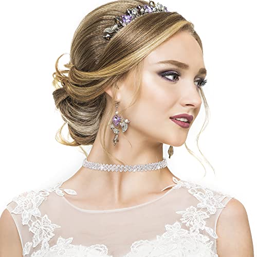 DIVINA VITAE Strass Choker Kristall Diamond Row Halskette - Glänzende Schmuck für Damen, Silber Einfache Party Kette für Mädchen, Frauen und Mutter